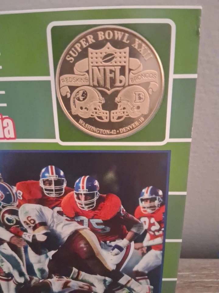 Moneda conmemorativa del Super Bowl XXII postal Jumbo Redskins Vs Broncos Foto 2 de 4