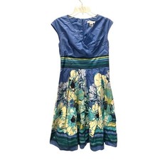 Liz Claiborne Blue Floral Dress Criss-Cross Front Sleeveless Sz 4 Preppy Summer