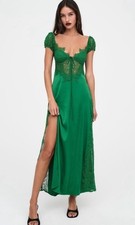 For Love And Lemons Casey Satin Maxi Dress in Green Size S