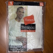 NEW 2003 Hanes Thermal Crew Neck Top Mens XL White Waffle Knit 100 Cotton