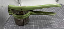 Vintage Potato Masher Ricer Food Press Strainer Rustic Retro Green Steel Handle
