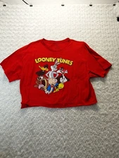 Looney Tunes Ladies Red Graphic Cropped T-shirt Featuring 6 Characters Size 2X.