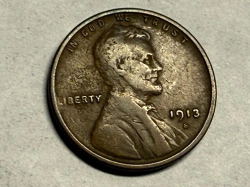 1913-S Lincoln wheat cent. Fine-VF, mild porosity. #u1