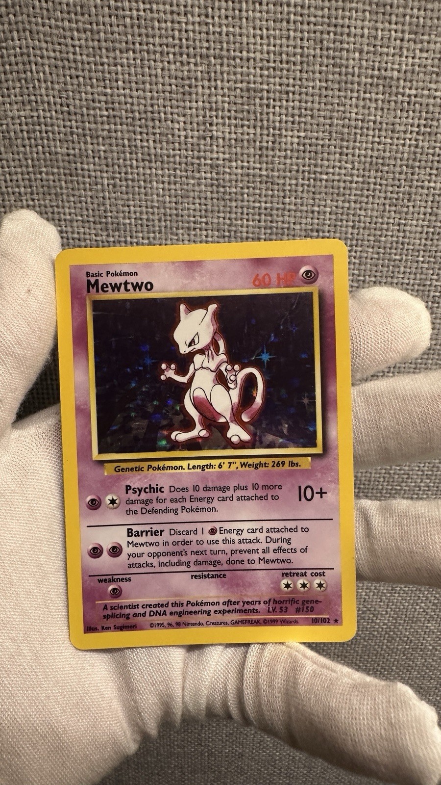 Pokémon TCG Base Set Unlimited 1999 Mewtwo Holo Card 10/102 Vintage Rare NM