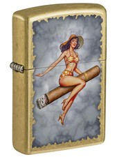 Zippo 3073,  Cigar Pinup Girl, Street Brass Finish Lighter
