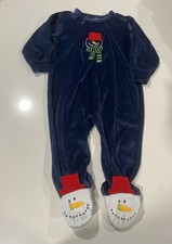 Vintage Carters Christmas Pajamas Snowman Navy Blue Footed Zip Up 18m