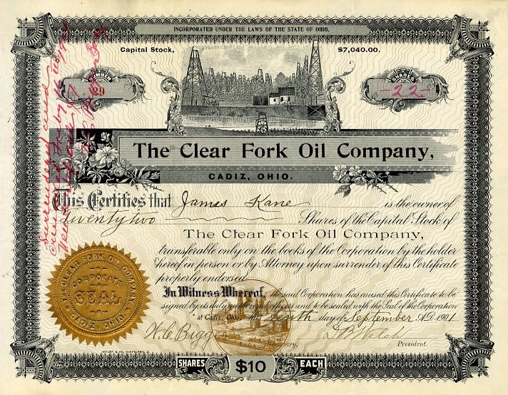 1901 Clear Fork Oil Co Stock Certificate