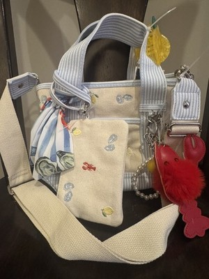 NWT Madden Girl Mini Canvas Tote with Bag Charms, Lobsters Oysters Lemons, CUTE!