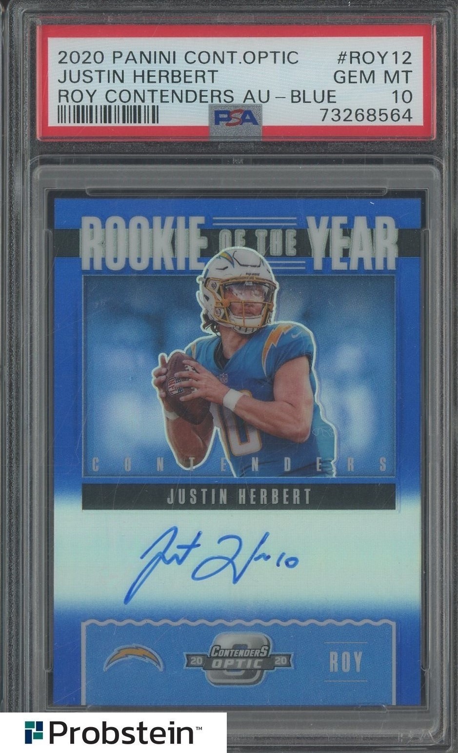 Justin Herbert Panini Contenders Optic Rookie of the Year Contenders Autographs #ROY12 Blue
