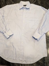 Canali Dress Shirt Men Size 17 Blue Button-up Long Sleeve Cotton Italy 122425