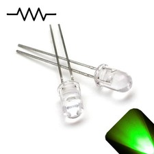 100 x 12v 5mm LED Light Pure Green Ultra Bright Internal Resistor 5v-15v 9v 6 no