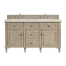 James Martin Vanities 424-V60D-3EMR Lorelai 60" Double Basin Wood - Whitewashed
