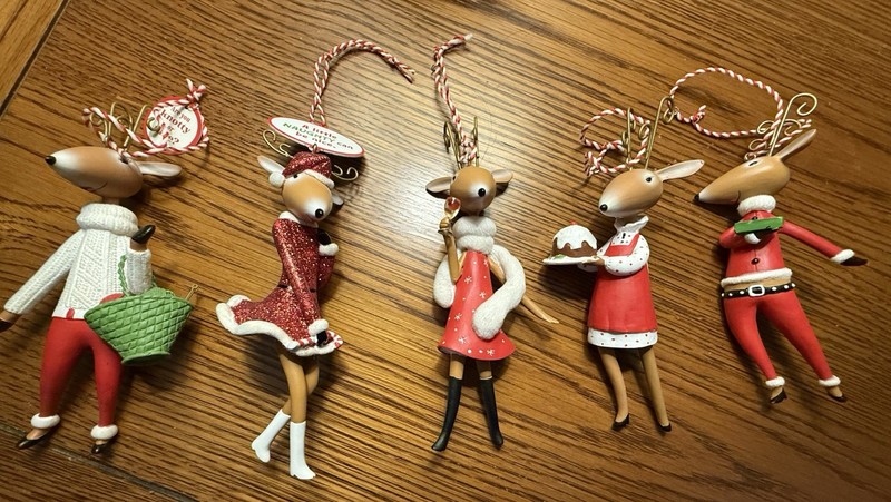 Lot of 5 Hallmark Reindeer Christmas Ornaments