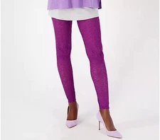 LOGO Lori Goldstein Stretch Lace Leggings-Sparkling Grape-Petite 2X-NEW-A398011