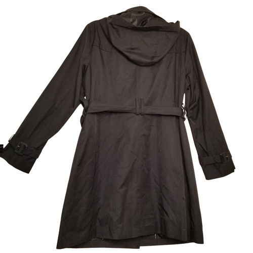 Cole Haan Women's Hooded Belted Double-Breasted Trench Coat Color Jet Black Sz L - Picture 3 of 14