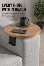 Sofa Arm Tray Table for Couch – Adjustable Wooden Armrest Table with Secure Fit