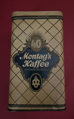Antike Blechdose J.Montag s Kaffee Paderborn 1946/z. 40. Jubiläum 40er Jahre rar