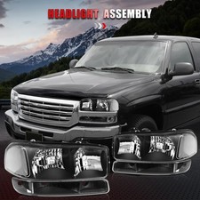 For Gmc Sierra 1999-2007 Headlights Assembly Bumper Light Black Housing Pair