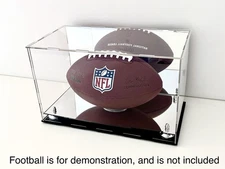 Acrylic Football Display Case with Back Mirror, Silver Cone Risers & Mirror Base