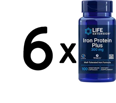 6 x Life Extension Iron Protein Plus, 300mg - 100 vcaps (216,65 EUR/kg)