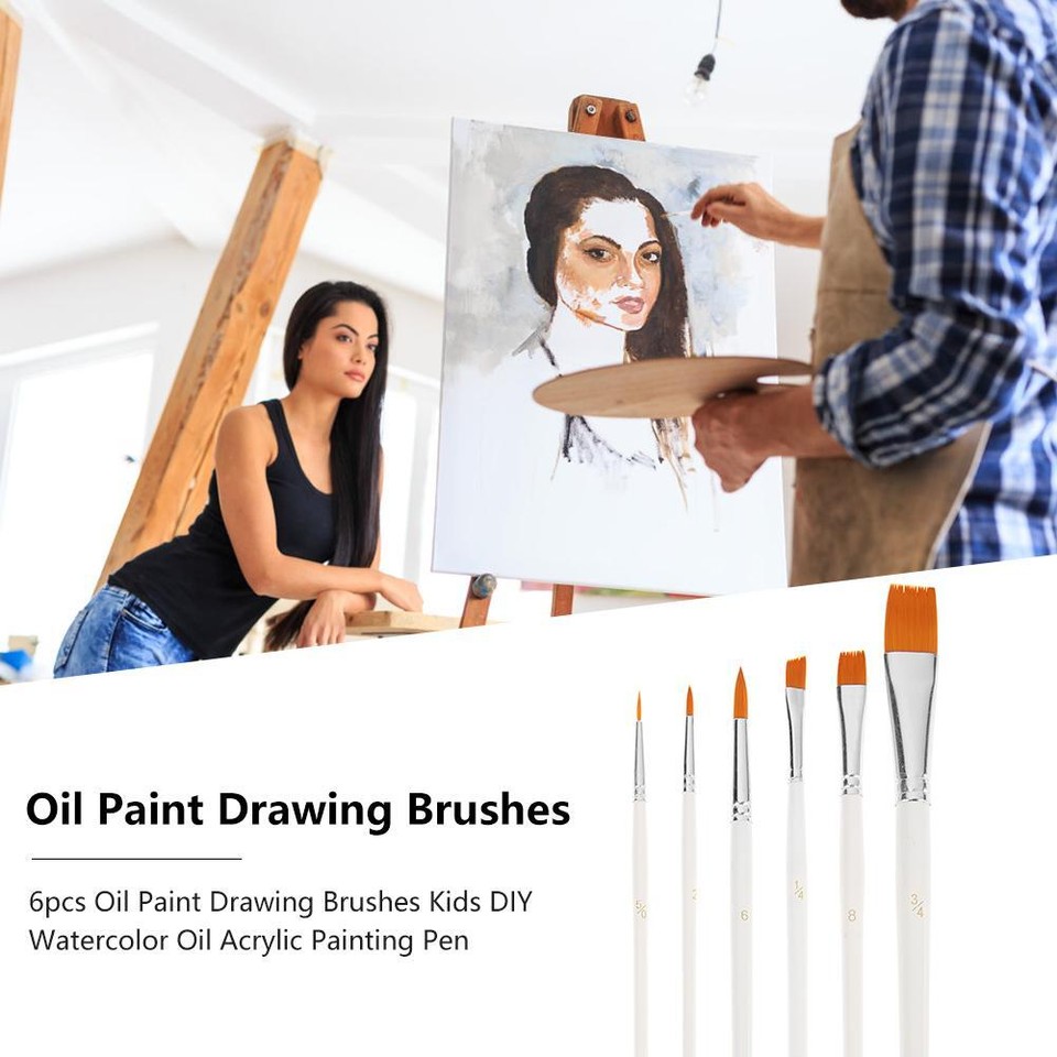 6pcs Oil Paint Drawing Brushes Kids DIY Watercolor Oil Acrylic Painting