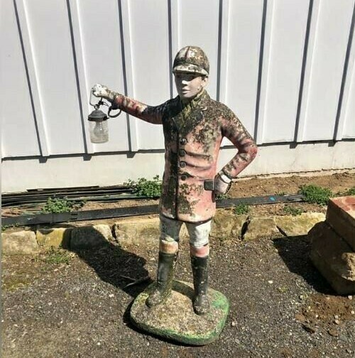 Rare Antique Concrete Lawn Jockey Statue (Long Coat) Very Heavy Detailed eBay