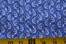 By 1/2 Yd, Vintage, Blue  White Print on Blue Quilt Cotton, B1243