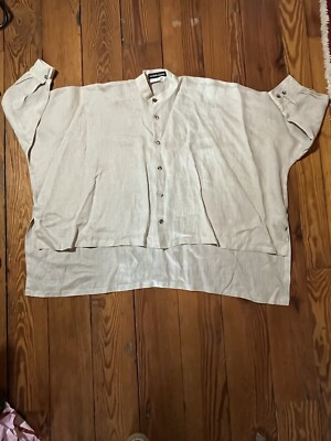 SHIRIN GUILD Linen Boxy Artist Lagenlook Coat Jacket Wheat Buttons
