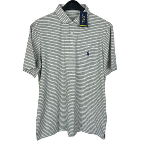 NEW Polo Ralph Lauren PERFORMANCE Men's L Wicking Stretch Polo Grey Striped - Picture 4 of 7