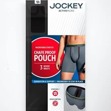 Jockey Active Microfiber Stretch Boxer Briefs 3-Pack Chafe Proof Black Large NEW