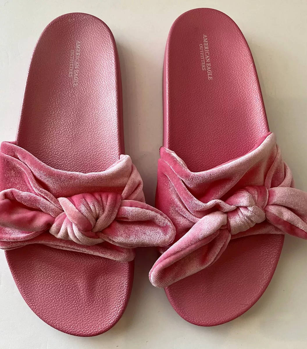 American Eagle Outfitters Pink Slide Sandal Slippers Velvet Bow