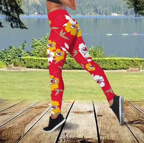 Kansas Chiefs Yoga Pants, Kansas Chiefs Leggings, Kansas Flower Football Leggings