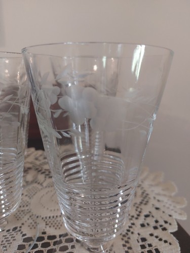 SALE !Set of 4 Vintage Clear Elegant Etched Floral Ribbed Iced Tea Glasses 6.5" - Picture 2 of 3