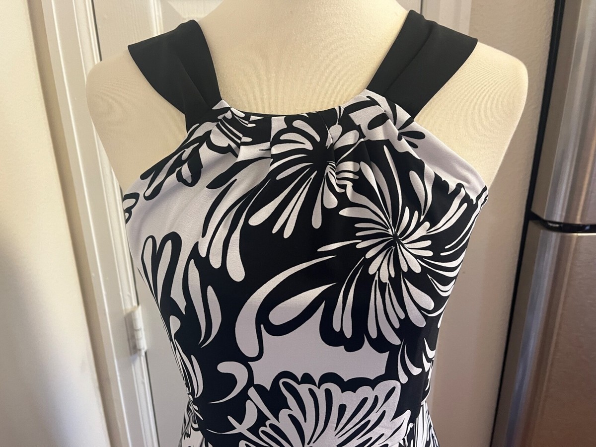 Robe Fourreau Sandra Darren – Noir/blanc Fleuri, Taille 10, Soyeuse, Pour Mariage/croisière