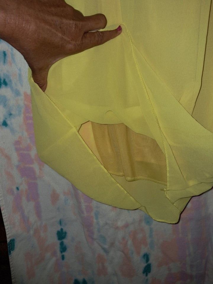 Yellow Pull Over Lightweight Lined sheer Dress Or Cover Up back detail