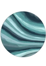 Ruggable Round Area Rug 6' Machine Washable Watercolor Waves Blue Rug  With Pad