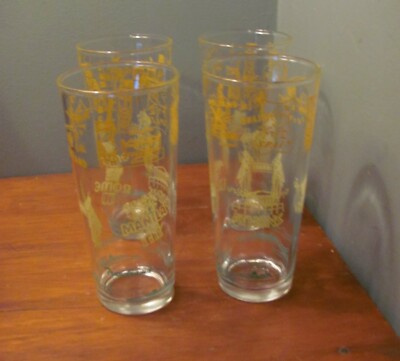 4 Colorful Glasses ~ Travelrama by Lincoln Foods Exotic Cities of the World 1950