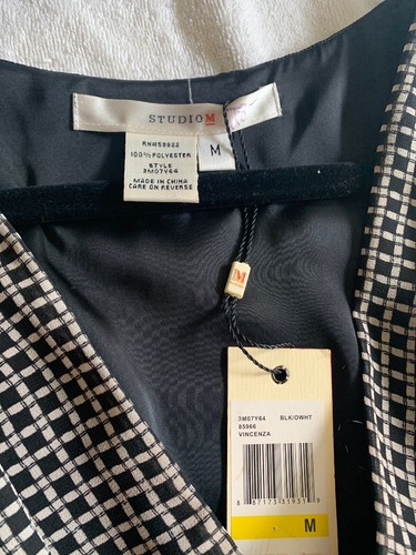 BNWT Studio M  Vincenza  Black / Cream Sleeveless Shift Dress Sz. M W/ SHIPPING - Picture 3 of 12