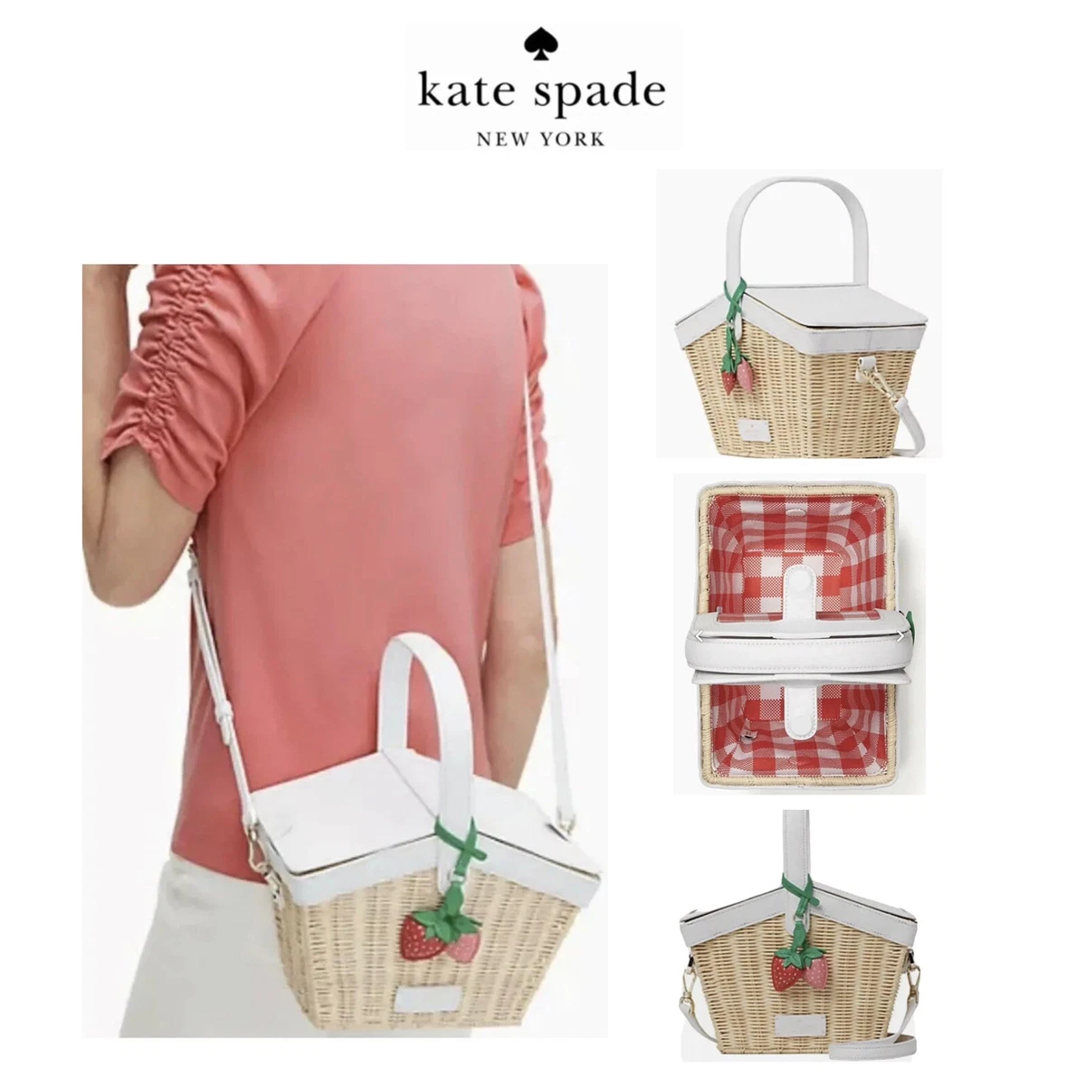 NWT Kate Spade PICNIC IN THE PARK BASKET Leather & Wicker Purse/Crossbody  Bag