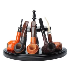 Black Walnut Wooden Smoking Pipe Stand Rack Holder Display For 5 Tobacco Pipes