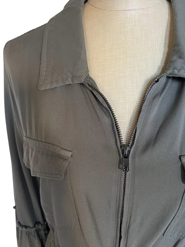 American Rag 夹克女式 Rayón 全拉链橄榄军装“M”尺寸 — 第 4/4 张图片