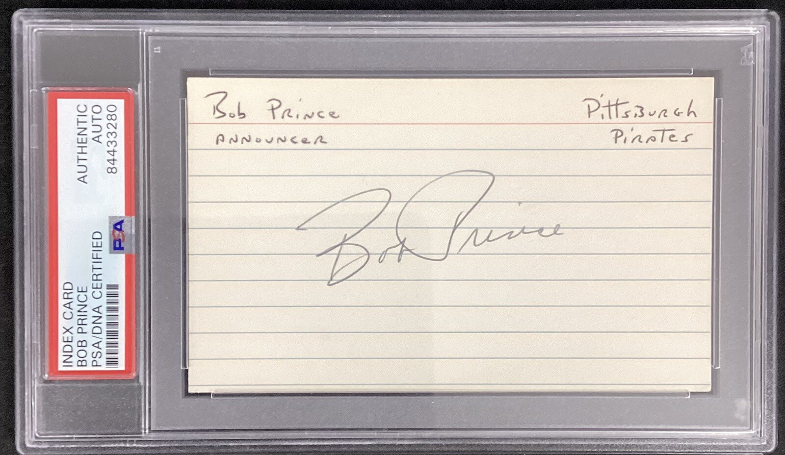 Bob Prince Signed Index Card Baseball HOF Announcer Pirates Autograph PSA/DNA