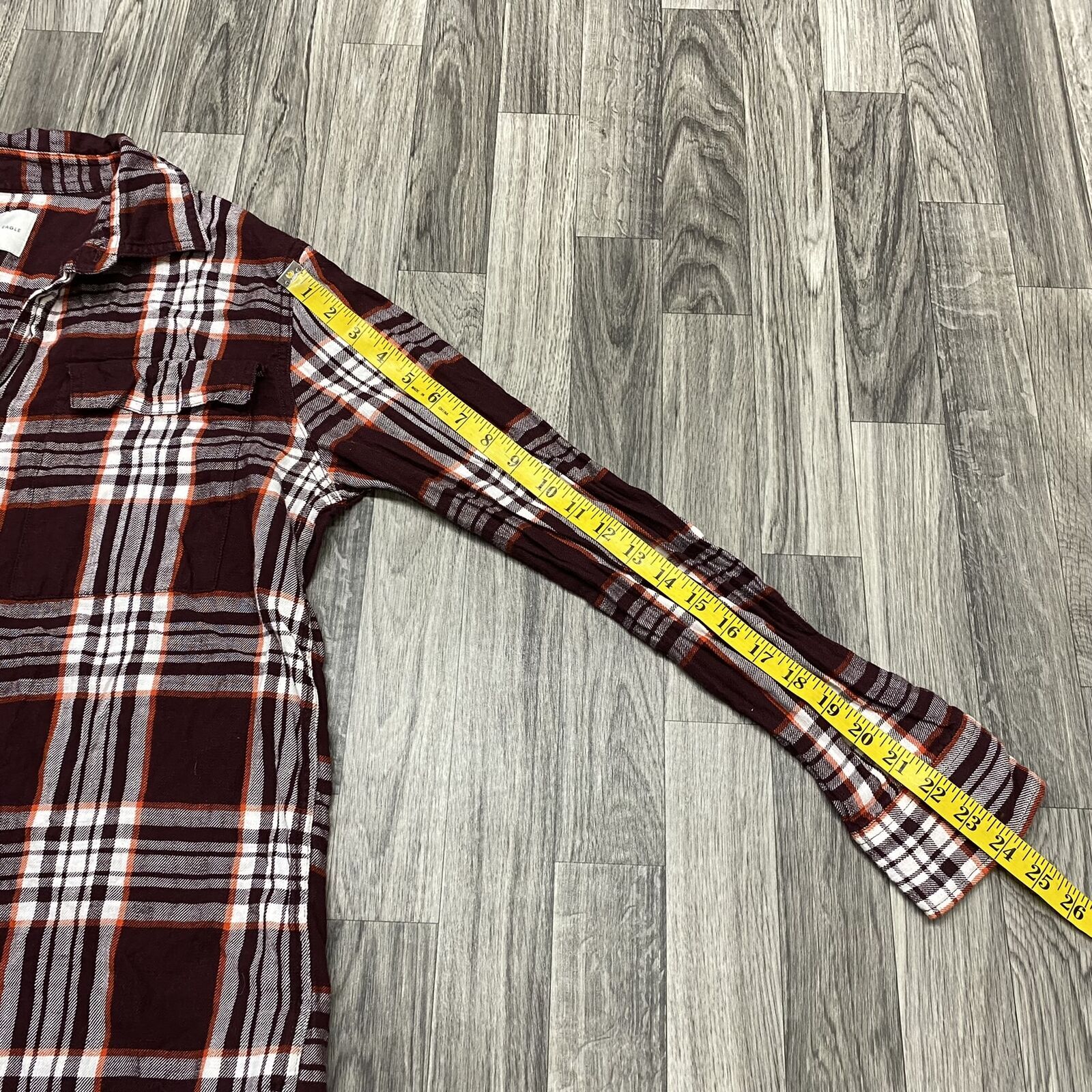 AMERICAN EAGLE Button Down Orange/Brown Plaid Fla… - image 6