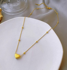18K Gold Stainless Steel Love Heart Shape Pendant Beads Chain Necklace Gift PE49