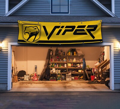 Dodge Viper Banner 2x8ft Flag SRT Car Racing Show Garage Man Cave Wall Decor