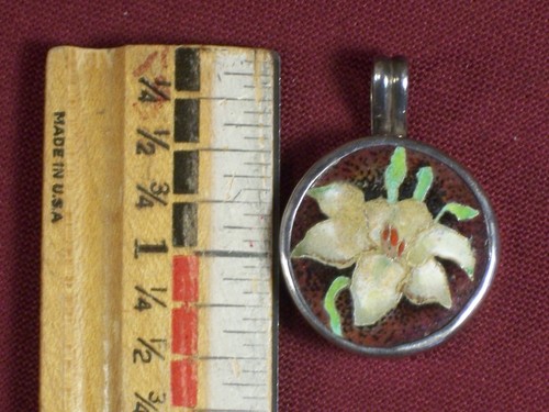 Antique Enamel Pendant Charm Lily Flower - Picture 3 of 12