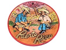 Vintage Puerto Rico 8" 3D souvenir plaque glazed ceramic wall plate Men Cocks