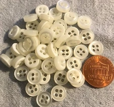 24 Small Thick Concave Cream Pearlized Plastic Sew-through Buttons 3/8" 9mm 3705