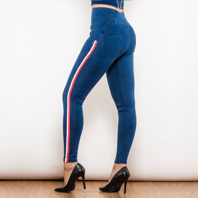 Shascullfites Melody Skinny Jeans Denim Side Stripe Pencil Pants Streetwear