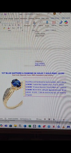 1 ct Natural Solitaire Blue Sapphire ring set in 9 ct Gold with COA - Picture 16 of 16